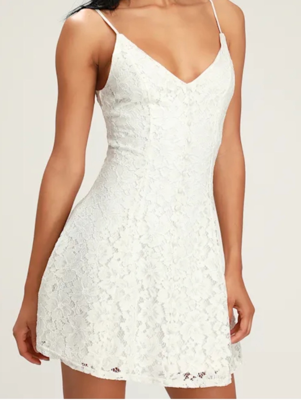 NWT- LuLus White Lace Spaghetti Strap A-Line Dress